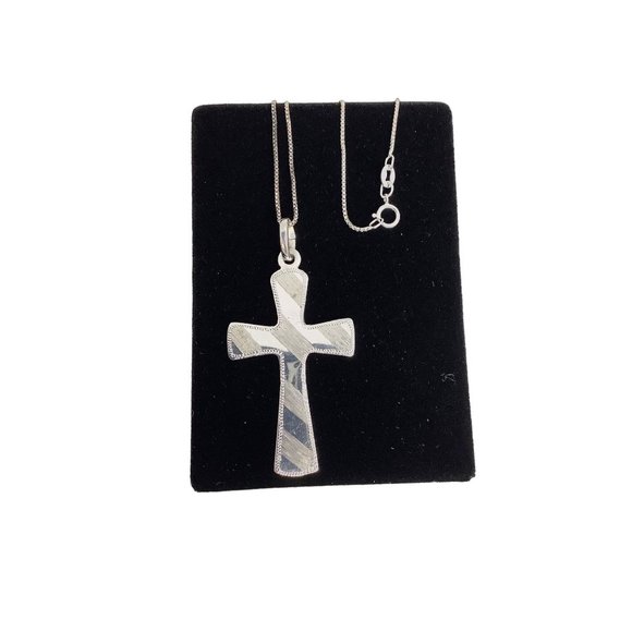 Textured Sterling Silver Cross Pendant Necklace with Chain Religious Jewelry - Picture 1 of 7